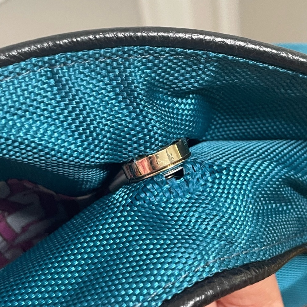 JPK Paris 75 aquamarine or blue nylon hobo bucket shoulder bag with gold-tone - Picture 4 of 8